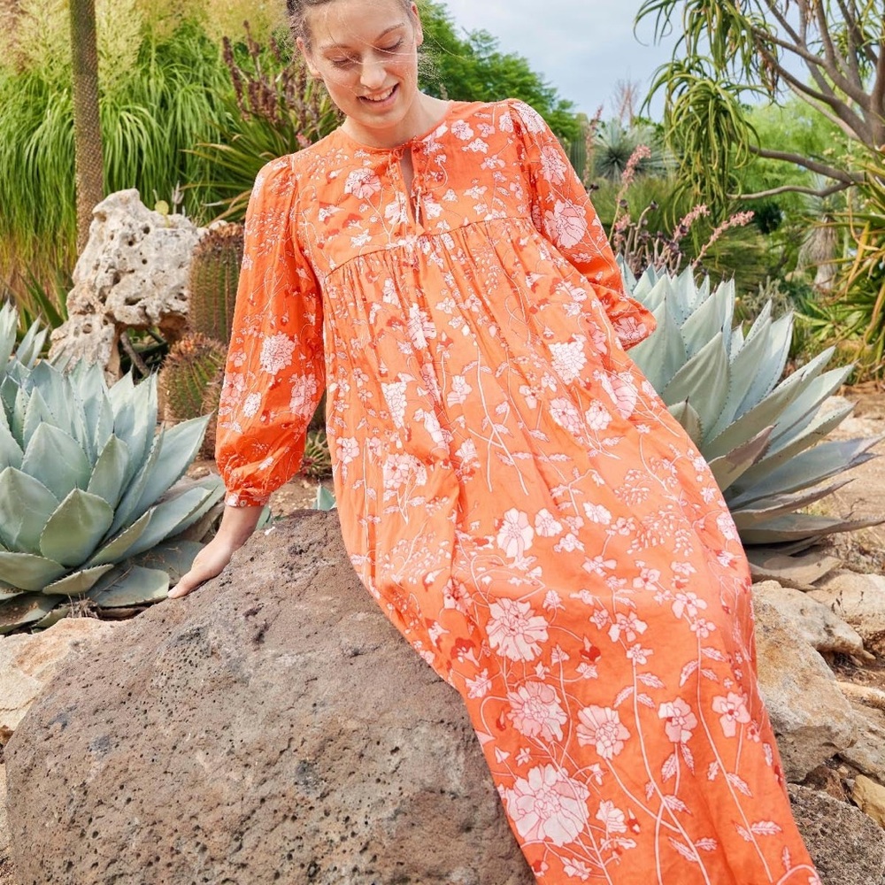 MATTA HAMSA Floral Orange Maxi Dress size medium NWT